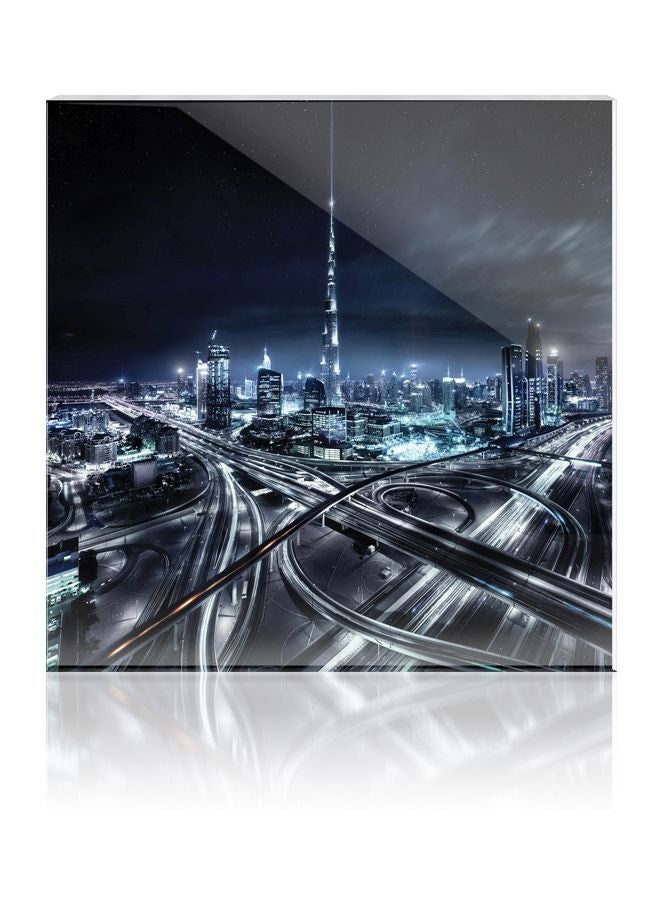 Clarus Editions Burj Khalifa From SZ Road Decorative Wall Art Black/White/Navy 16x16cm - Image 2
