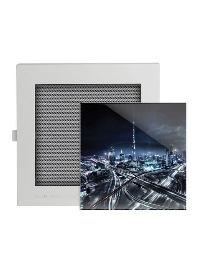 Clarus Editions Burj Khalifa From SZ Road Decorative Wall Art Black/White/Navy 16x16cm - Image 1