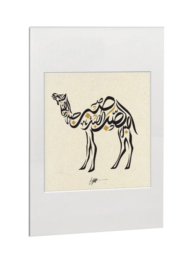 Camel Mounted A3 Fine Wall Art Beige/Black 29.7x42cm 