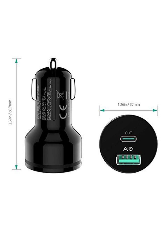 Aukey Dual Port USB C Car Charger With Power Delivery Black - Image 2