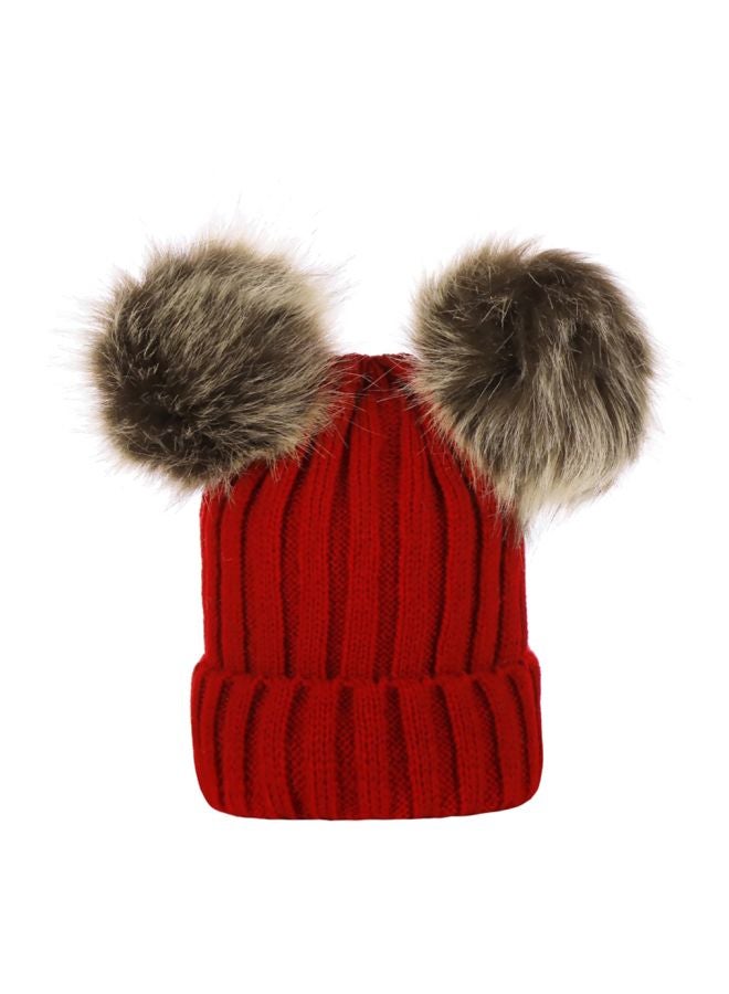 Crochet Wool Knitted Beanie Cap Burgundy/Beige/Brown  - Image 1