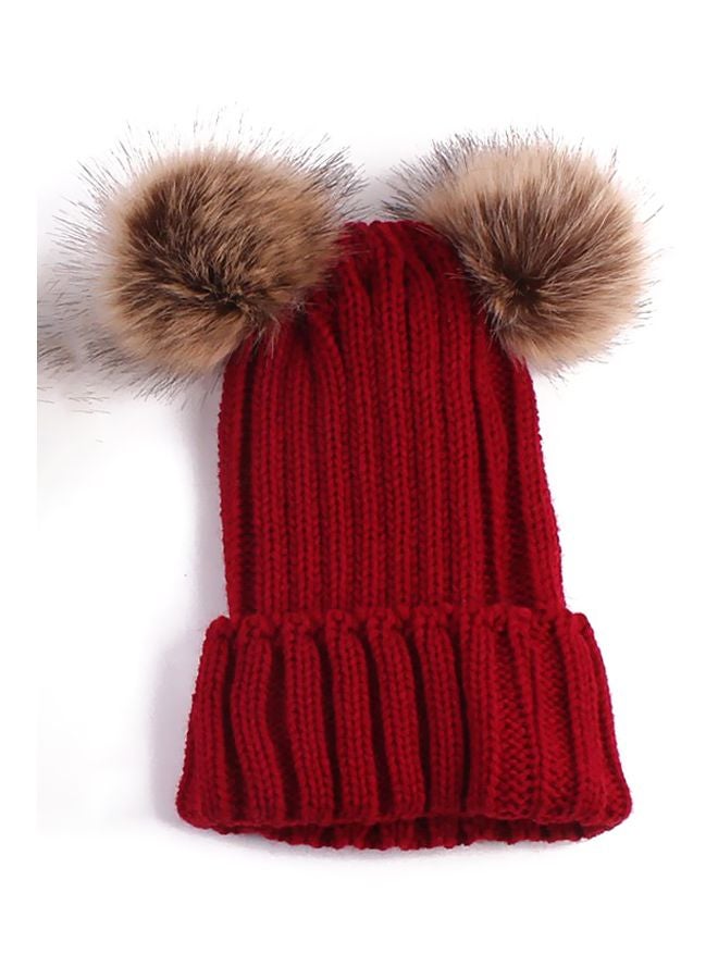 Crochet Wool Knitted Beanie Cap Burgundy/Beige/Brown  - Image 2