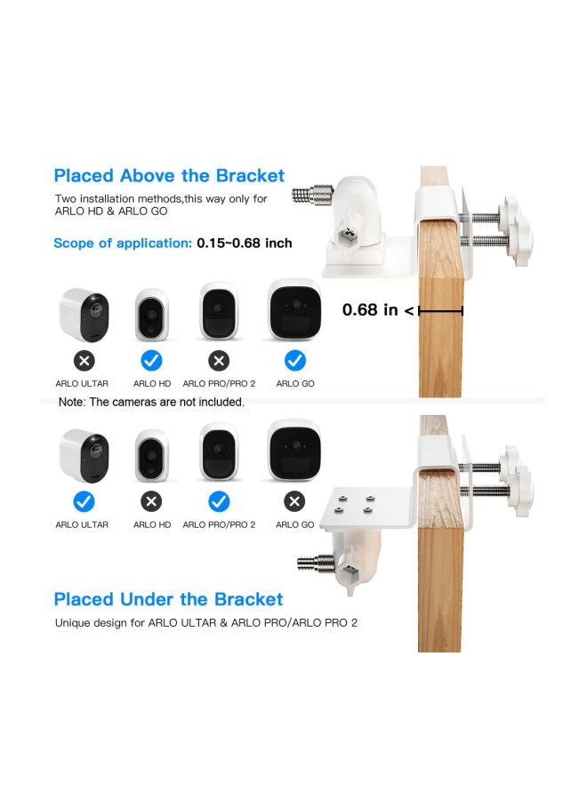 2-Piece Adjustable Gutter Mount Bracket For Arlo HD/Arlo Pro/Arlo Pro2/Arlo Go/Arlo Ultra/WYZE Cam Pan Set White  - Image 2