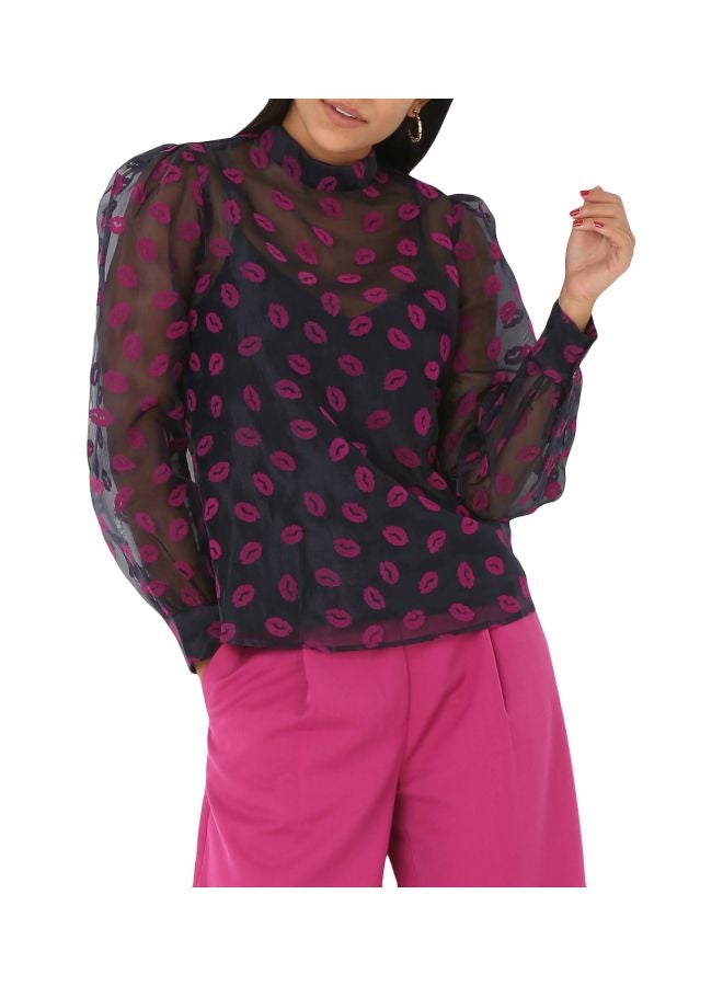 VERO MODA Felt Print Organza Top Night Sky - Image 1