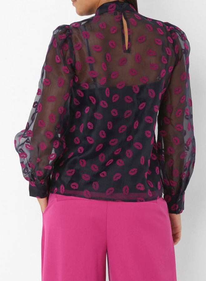 VERO MODA Felt Print Organza Top Night Sky - Image 2