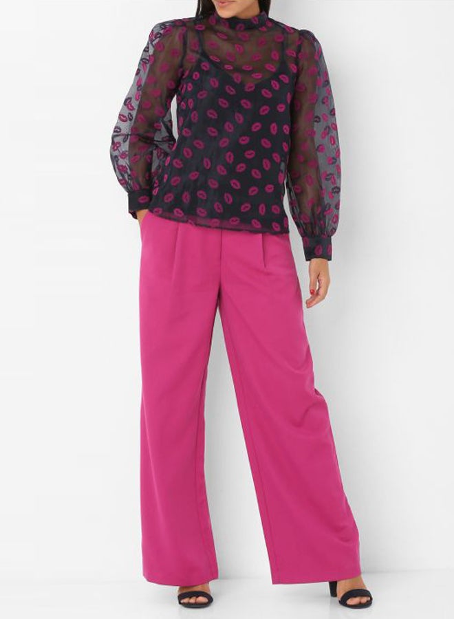 VERO MODA Felt Print Organza Top Night Sky - Image 3