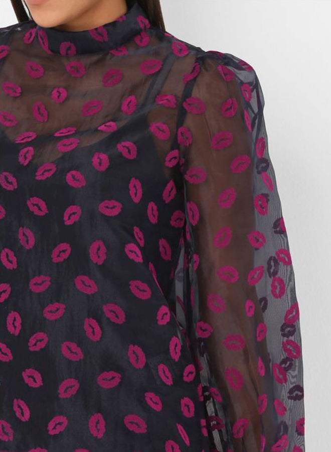 VERO MODA Felt Print Organza Top Night Sky - Image 4