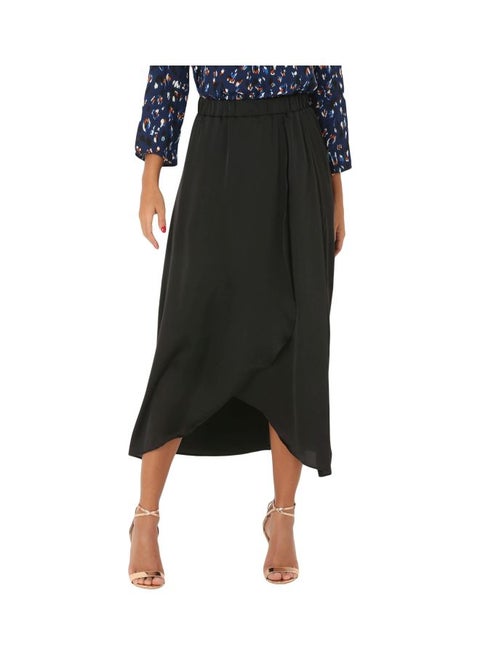 Overlap Front Asymmetric Hem Skirt Black
