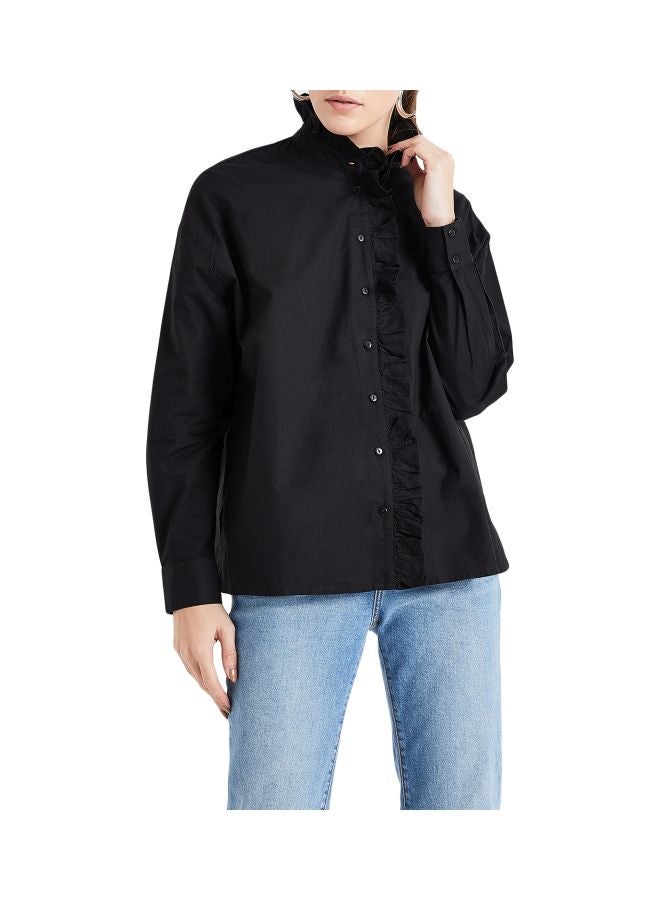 فيرو مودا قميص بتفصيلة كشكش أسود - Image 1