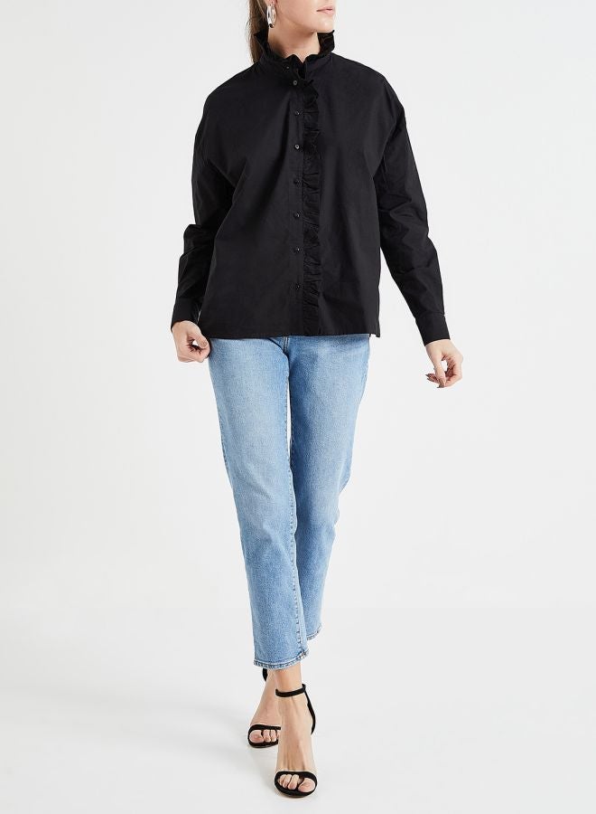 فيرو مودا قميص بتفصيلة كشكش أسود - Image 3