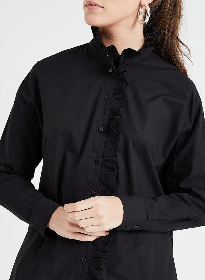 فيرو مودا قميص بتفصيلة كشكش أسود - Image 4