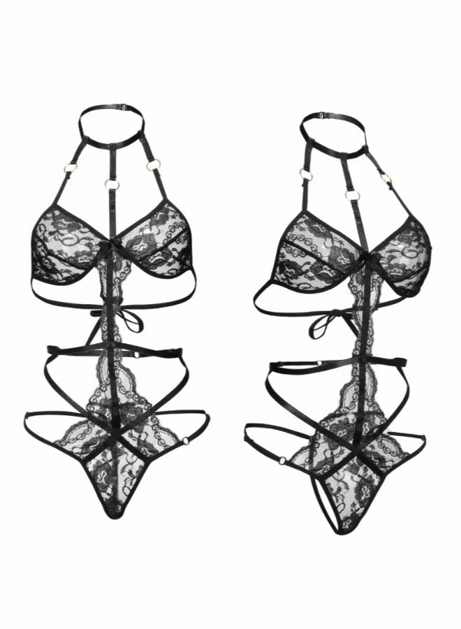 Generic - Embroidery Pattern Upmarket Lingerie Set Black - Image 1