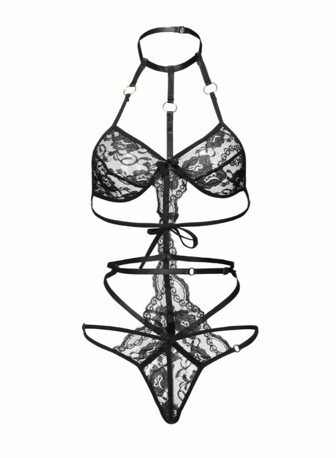 Generic - Embroidery Pattern Upmarket Lingerie Set Black - Image 1