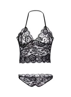 Embroidery Pattern Upmarket Lingerie Set Black