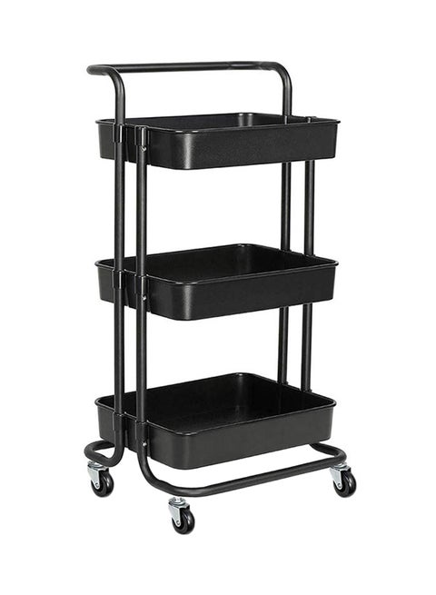 3-Tier Utility Cart Rolling Storage Shelf With Handles 2 Lockable Wheels Black 43X36X87 cm