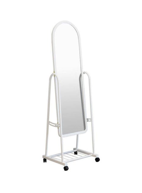 Standing Mirror With Holder And Castor White 153x40cm