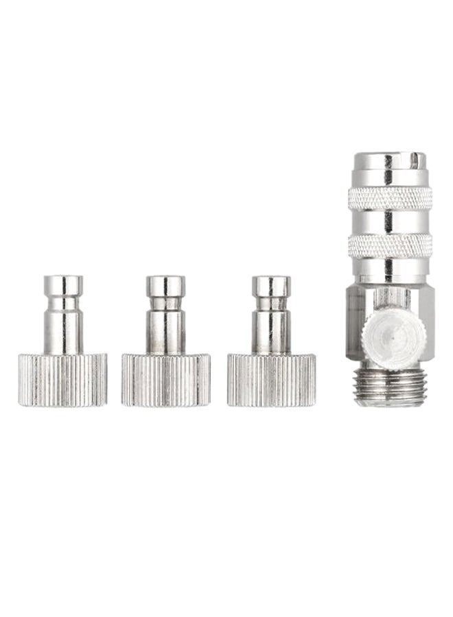 4-Piece Professional Airbrush Plug Disconnect Coupler With Control Valve Set Silver - Image 1
