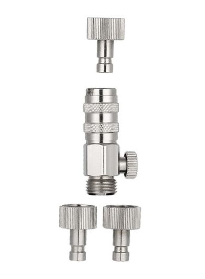 4-Piece Professional Airbrush Plug Disconnect Coupler With Control Valve Set Silver - Image 2