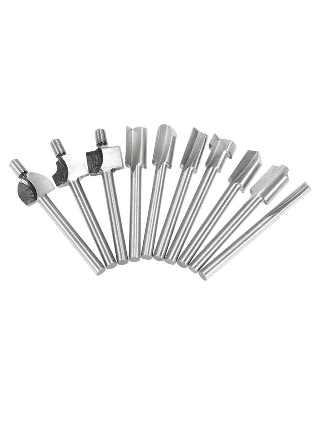 10-Piece Woodworking Mini Router Bit Set Silver  - Image 1