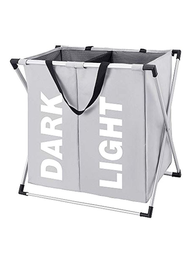 WISHPOOL 2-Section Foldable Laundry Storage Basket Grey/White/Black 22.4x23.6x15inch - Image 1