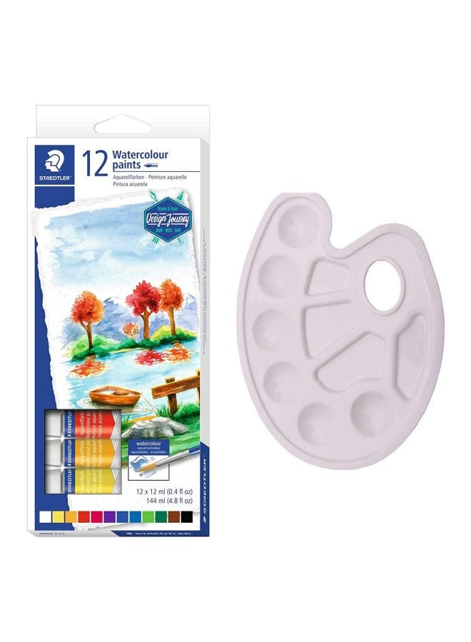 STAEDTLER 13-Piece Water Colour With Pallete Set Blue/White/Yellow