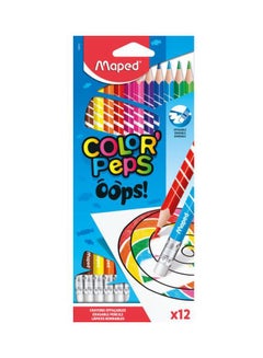 Maped 12-Piece Color'Peps Oops! Erasable Colour Pencil Set Red/Yellow/Green  - Image 1