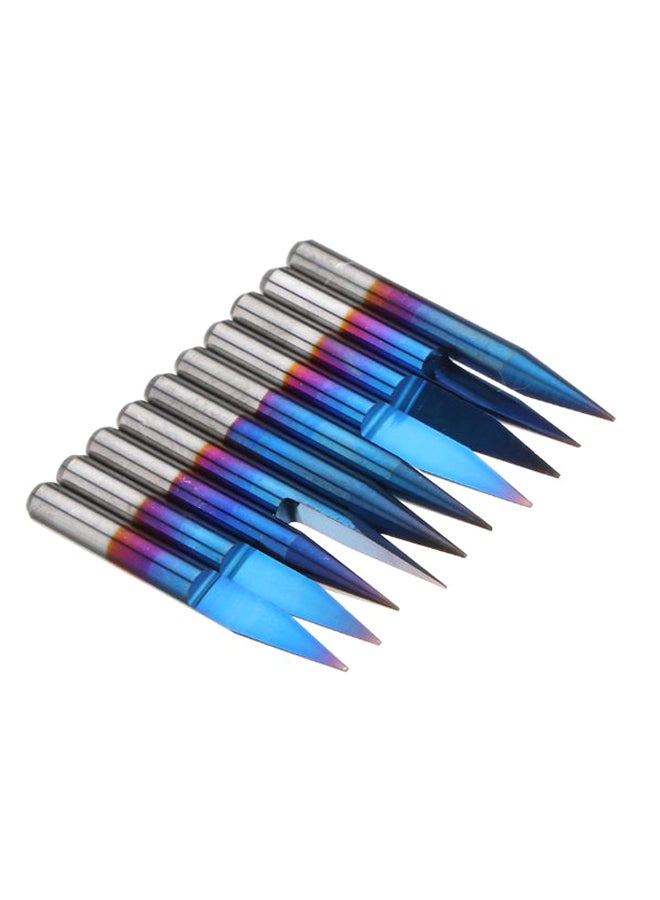 10-Piece Milling Tungsten Cutter V-Shape Engraving Bit Set Blue/Red/Silver  - Image 1