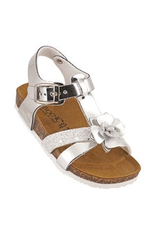 Floral Embellished Metallic Backstrap Sandals Silver
