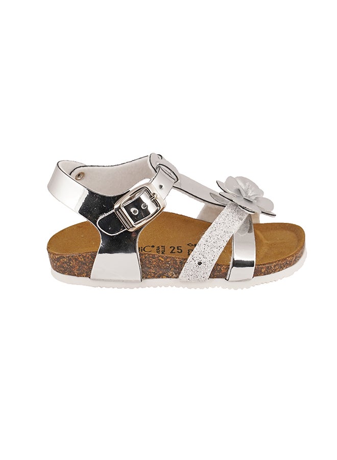 BiOCHIC - Floral Embellished Metallic Backstrap Sandals Silver - Image 1