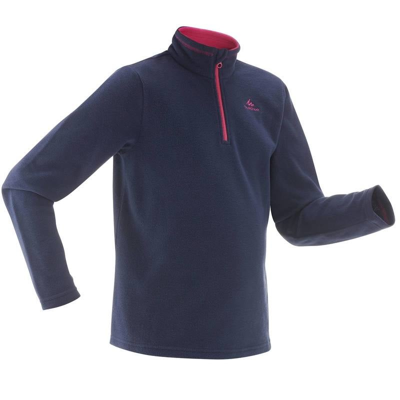 DECATHLON Girls Hiking Fleece Long Sleeve T-Shirt Navy - Image 1