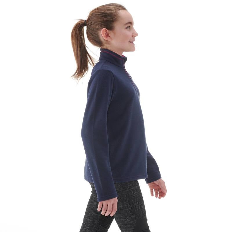 DECATHLON Girls Hiking Fleece Long Sleeve T-Shirt Navy - Image 2