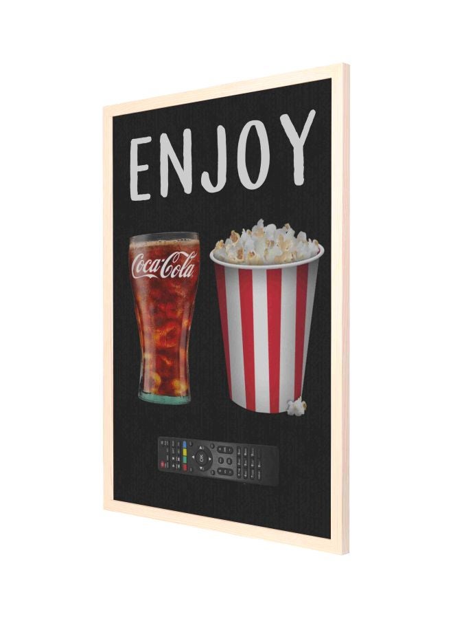 لوحة فنية جدارية بإطار تحمل كلمة "Enjoy" مع صورة مشروب كوكاكولا وعلبة فشار أبيض/ أسود 53x73Ø³Ù†ØªÙŠÙ…ØªØ± - Image 1