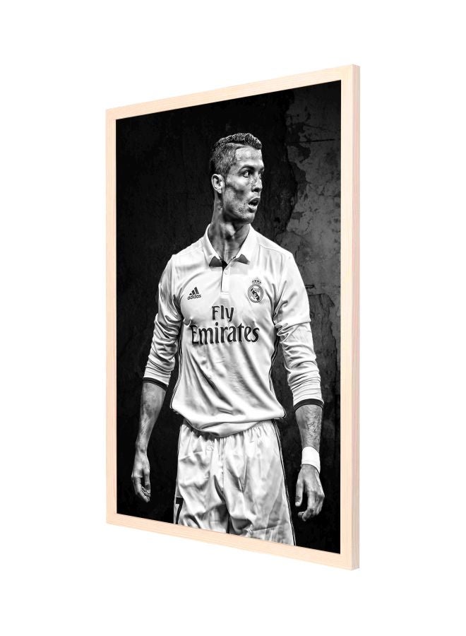 لوحة فنية جدارية بإطار لصورة اللاعب رونالدو أسود/ أبيض 53x73سم - Image 1