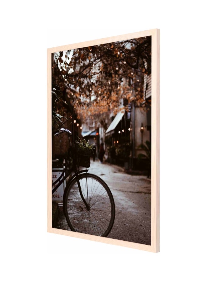 LOWHA Bike With Basket Parked Near Tree Wall Painting With Frame Brown/Black/Yellow 73x53cm  - Image 1
