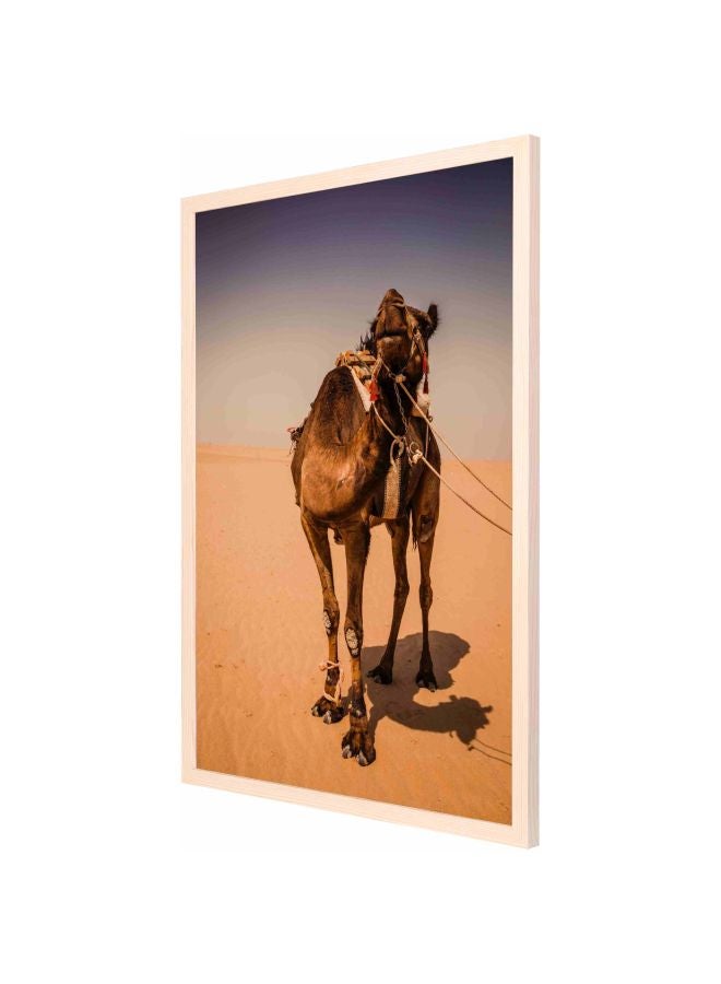 LOWHA Camel Standing On Sand Framed Wall Painting Brown/Beige/Blue 53x73cm - Image 1