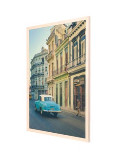 LOWHA Old Car On The Road Wall Painting With Frame Yellow/Blue/Black 53x73cm  - Image 1