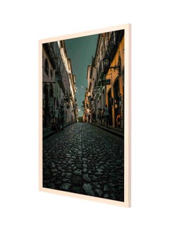 LOWHA People On Road Wall Art Framed Painting With Frame Grey/Yellow/Black 53x73cm  - Image 1