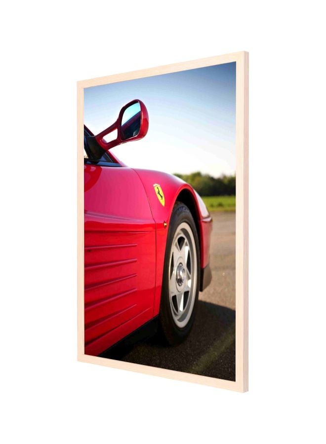 لوحة لوجة فنية جدارية بإطار مطبوع عليها صورة سيارة فيراري رياضية أحمر/أسود/أخضر 53x73سم - Image 1