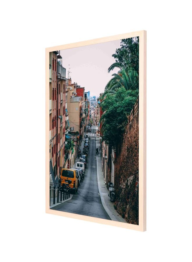 LOWHA Road Between Building Framed Wall Painting Grey/Green/Brown 73x53cm  - Image 1