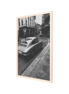LOWHA Vintage Vehicle On Road Near Building Wall Painting With Frame Grey 53x73cm  - Image 1