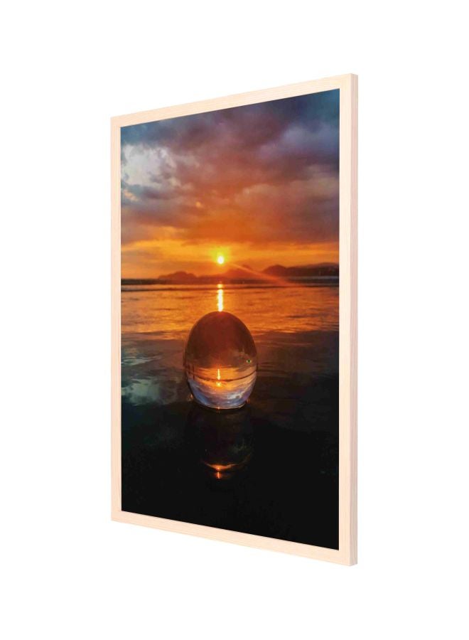 لوحة جدارية مطبوع عليها قطرة ماء صغيرة في ساعة ذهبية مزودة بإطار برتقالي/ شفاف/ رمادي 53x73سم - Image 1