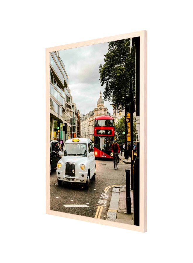 LOWHA Vehicle Travelling On Road Framed Wall Painting White/Red/Green 53x73cm  - Image 1