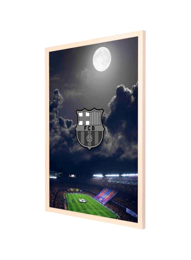 لوحة فنية بإطار خشبي مزينة بطبعة ملعب نادي برشلونة لكرة القدم رمادي/ أزرق/ أخضر 73x53سم - Image 1