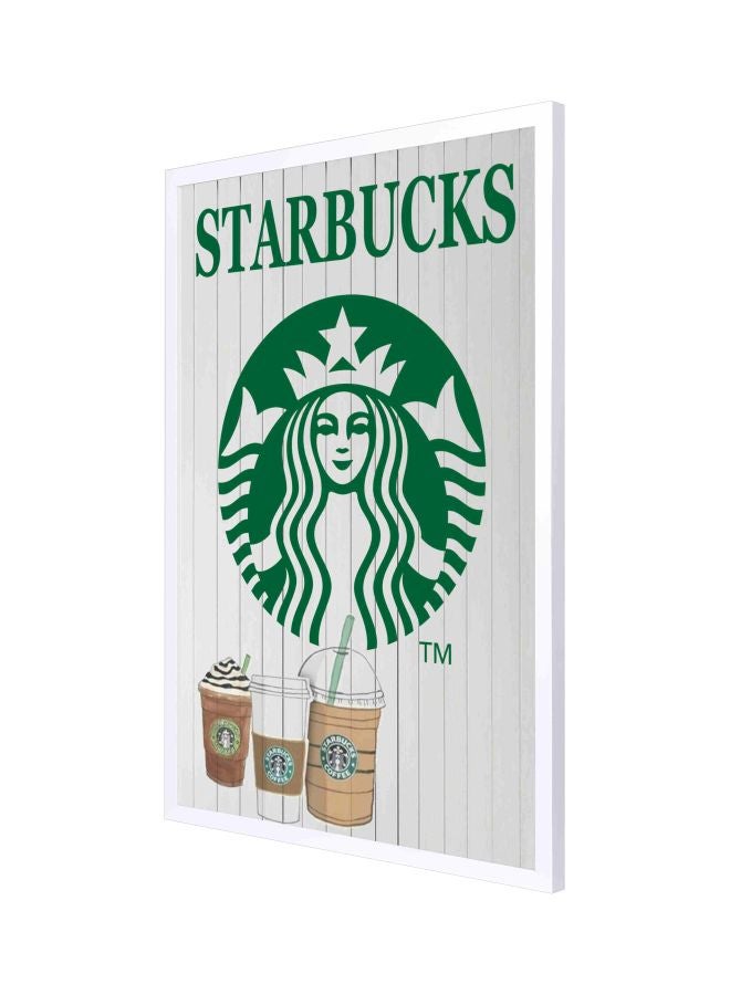 لوحة فنية جدارية مزودة بإطار، بتصميم على شكل أكواب ستار بكس أخضر/أبيض/ بني 53x73Ø³Ù†ØªÙŠÙ…ØªØ± - Image 1