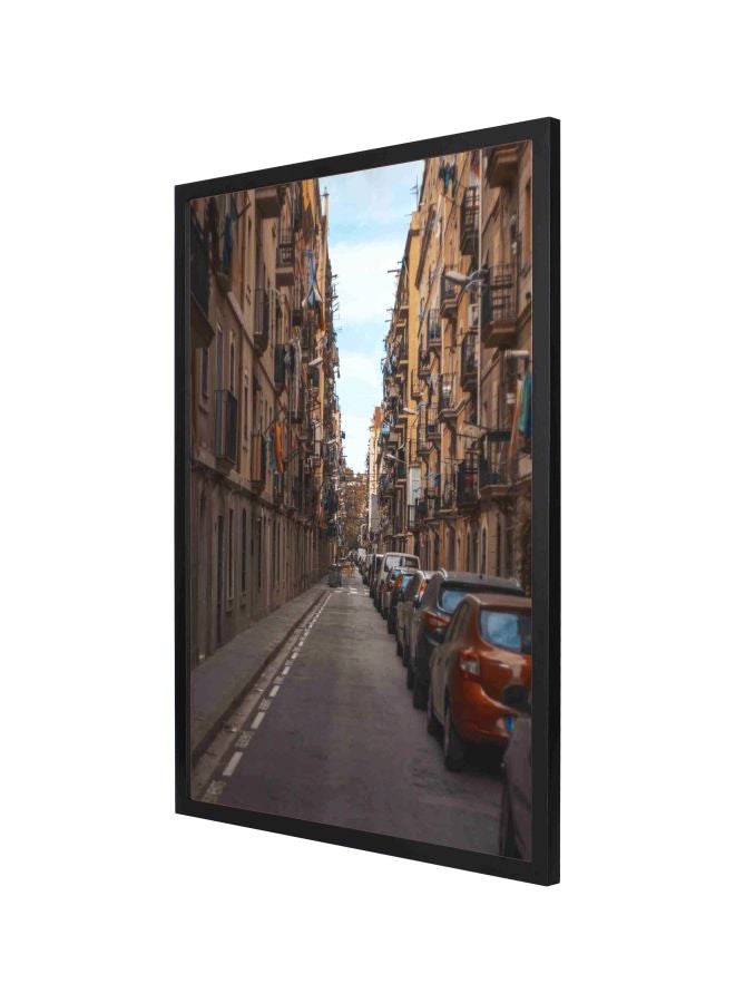 LOWHA Decorative Parked Cars On Tight Rode Framed Wall Painting Brown/Blue/Grey 53x73cm  - Image 1