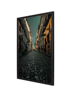 LOWHA Decorative People On Road Wall Painting With Frame Green/Grey/Yellow 53x73cm  - Image 1