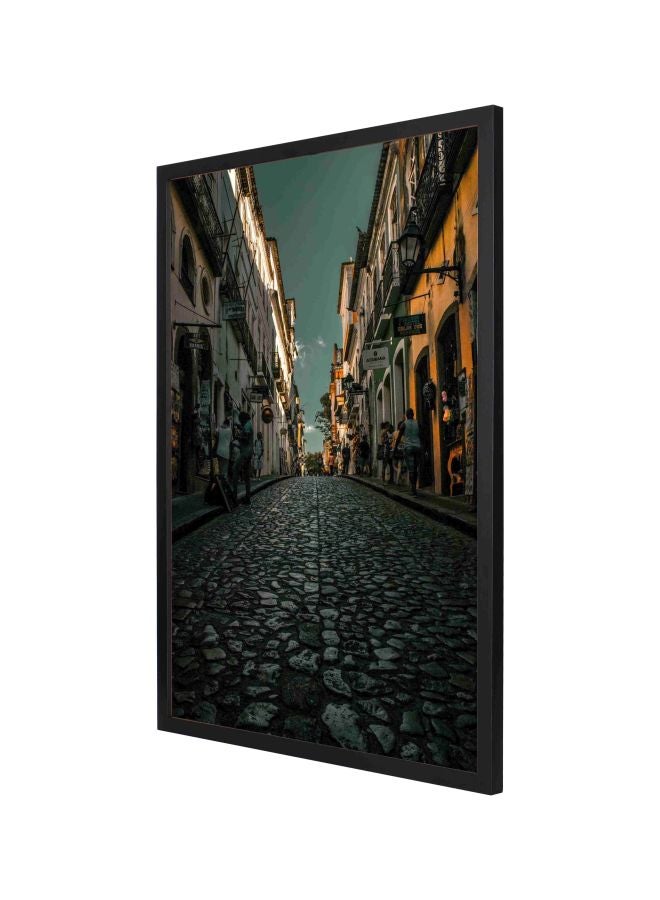 LOWHA Decorative People On Road Wall Painting With Frame Green/Grey/Yellow 53x73cm  - Image 1