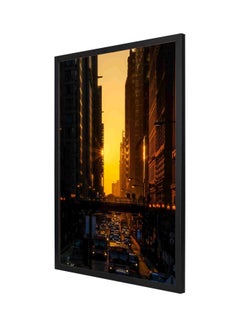 LOWHA Decorative Vehicles Passing On Road Between High-rise Building Wall Art Painting With Frame Brown/Yellow/Black 53x73cm  - Image 1