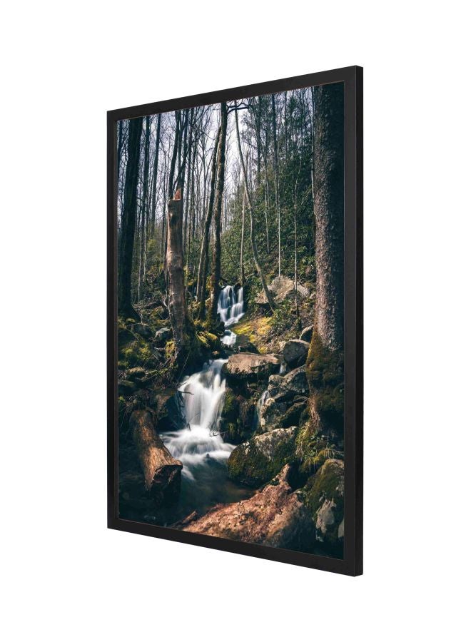 لوحة فنية جدارية للديكور مزودة بإطار، بتصميم على شكل شلالات في الغابة أخضر/بني/أبيض 53x73Ø³Ù†ØªÙŠÙ…ØªØ± - Image 1