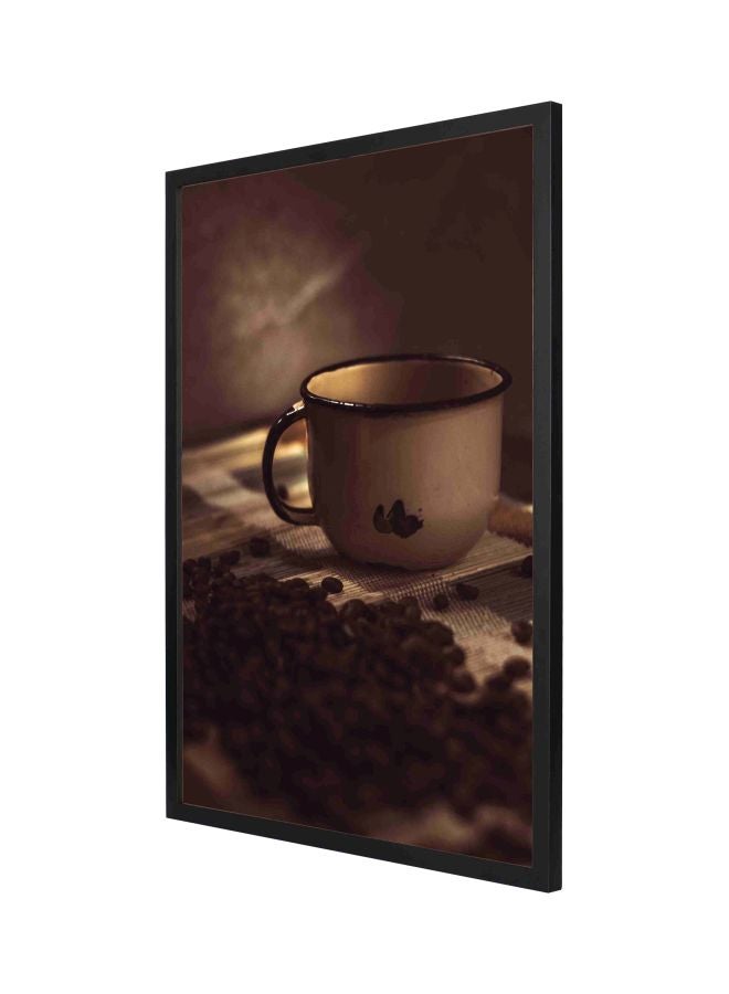 لوحة بإطار لديكور الحائط تمثل فنجاناً مع حبوب القهوة بني/أسود 73x53سم - Image 1
